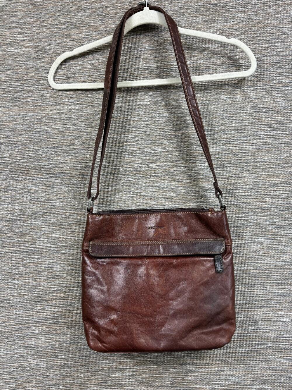 Jack Georges Brown Leather Shoulder Bag with Zipper and Magnetic Snap Closure